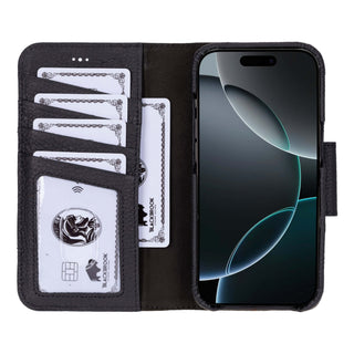 Burkley Leather Wallet Case - iPhone 16 Pro, Pebble Black - BlackBrook Case