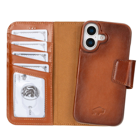 Burkley Leather Wallet Case Burnished Tan iPhone 17 classic tan leather wallet phone case with card slots and slim protection