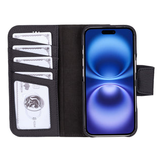 Burkley Leather Wallet Case - iPhone 17, Pebble Black - BlackBrook Case