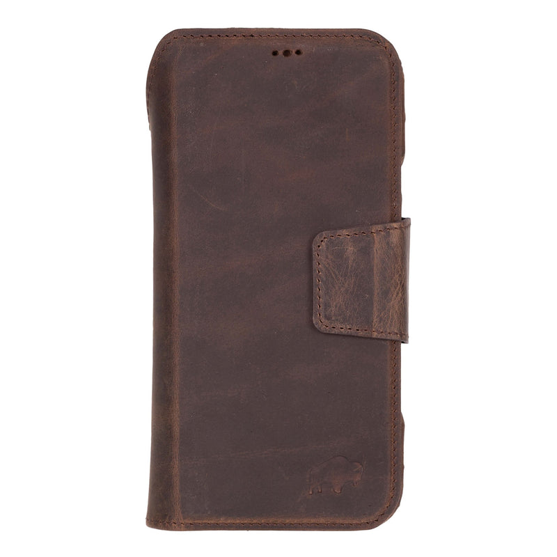 iPhone 18 Pro Max Leather Wallet Case - Burkley Classic 2 - in - 1 Detachable Folio, Distressed Coffee - BlackBrook Case