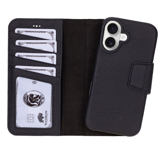 Burkley Leather Wallet Case Pebble Black iPhone 17 premium pebble leather wallet case with card storage and sleek everyday protection