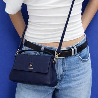 Carrera Arvelia Leather Women's Top Handle & Shoulder Bag, Navy Blue - BlackBrook Case