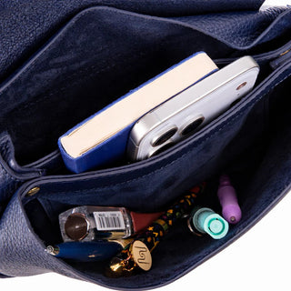 Carrera Arvelia Leather Women's Top Handle & Shoulder Bag, Navy Blue - BlackBrook Case