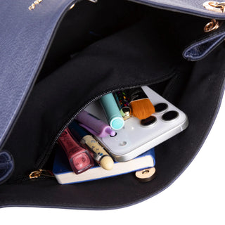 Carrera Calivra Leather Women's Shoulder Bag, Navy Blue - BlackBrook Case