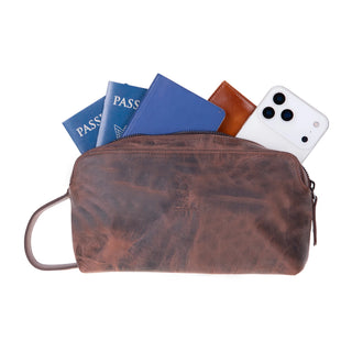 Carrera Montelaro — Full - Grain Cowhide Handheld & Toiletry Bag, Brown - BlackBrook Case