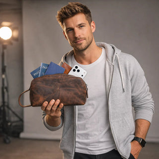 Carrera Montelaro — Full - Grain Cowhide Handheld & Toiletry Bag, Brown - BlackBrook Case