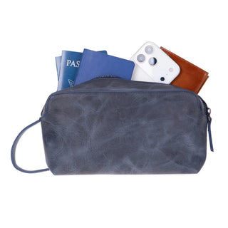 Carrera Montelaro — Full - Grain Cowhide Handheld & Toiletry Bag, Navy Blue - BlackBrook Case