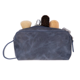 Carrera Montelaro — Full - Grain Cowhide Handheld & Toiletry Bag, Navy Blue - BlackBrook Case