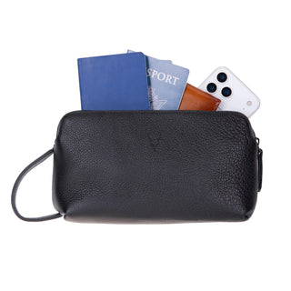 Carrera Montelaro — Full - Grain Cowhide Handheld & Toiletry Bag, Pebble Black - BlackBrook Case