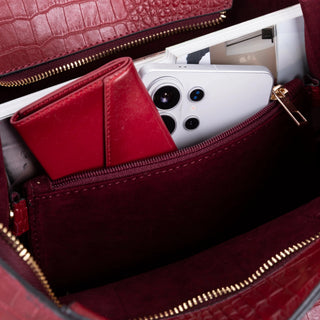 Carrera Novelya — Full - Grain Leather Top Handle Bag, Croco Bordaux - BlackBrook Case