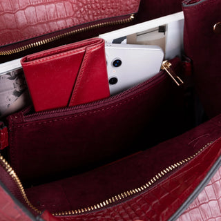 Carrera Novelya — Full - Grain Leather Top Handle Bag, Croco Bordaux - BlackBrook Case