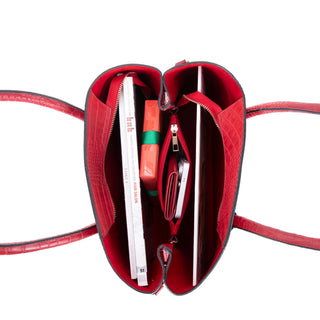 Carrera Novelya — Full - Grain Leather Top Handle Bag, Croco Red - BlackBrook Case
