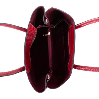 Carrera Novelya — Full - Grain Leather Top Handle Bag, Croco Red - BlackBrook Case