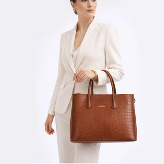Carrera Novelya — Full - Grain Leather Top Handle Bag, Croco Tan - BlackBrook Case