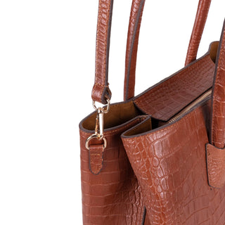 Carrera Novelya — Full - Grain Leather Top Handle Bag, Croco Tan - BlackBrook Case