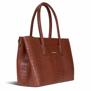 Carrera Novelya — Full - Grain Leather Top Handle Bag, Croco Tan - BlackBrook Case