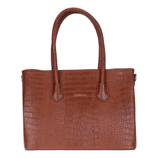 Carrera Novelya — Full - Grain Leather Top Handle Bag, Croco Tan - BlackBrook Case