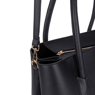 Carrera Novelya — Full - Grain Leather Top Handle Bag, Pebble Black - BlackBrook Case
