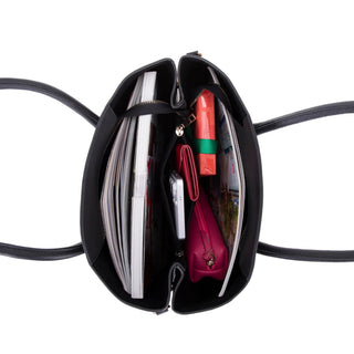 Carrera Novelya — Full - Grain Leather Top Handle Bag, Pebble Black - BlackBrook Case