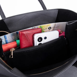 Carrera Novelya — Full - Grain Leather Top Handle Bag, Pebble Black - BlackBrook Case