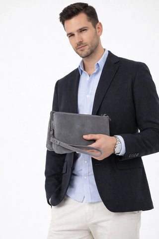 Carrera Vernox — Full - Grain Cowhide Slim Handheld Pouch, Grey - BlackBrook Case