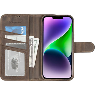 Carson Detachable Leather Wallet Case – iPhone 14 Plus, Distressed Coffee - BlackBrook Case