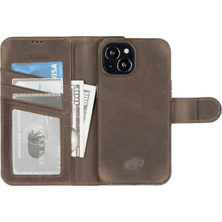 Carson Detachable Leather Wallet Case – iPhone 14 Plus, Distressed Coffee - BlackBrook Case