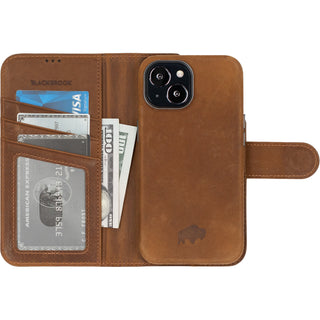 Carson Detachable Leather Wallet Case – iPhone 14 Plus, Golden Brown - BlackBrook Case