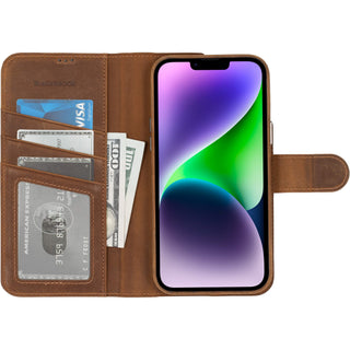 Carson Detachable Leather Wallet Case – iPhone 14 Plus, Golden Brown - BlackBrook Case