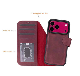 Carter 2-in-1 Full-Grain Leather Wallet Case for iPhone 18 Pro, Purple - BlackBrook Case