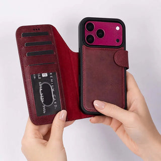 Carter 2-in-1 Full-Grain Leather Wallet Case for iPhone 18 Pro, Purple - BlackBrook Case