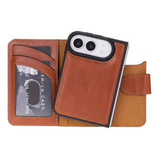 Carter 2-in-1 Full-Grain Leather Wallet Case for iPhone Duo, Rustic Tan - BlackBrook Case