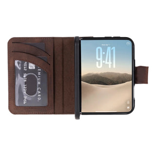 Carter 2-in-1 Full-Grain Leather Wallet Case for iPhone Duo, Saddle Brown - BlackBrook Case
