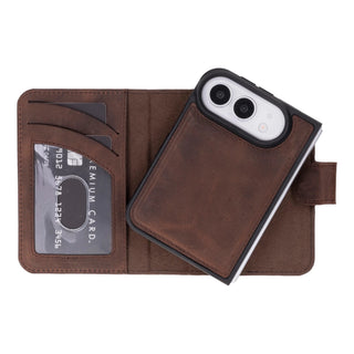 Carter 2-in-1 Full-Grain Leather Wallet Case for iPhone Duo, Saddle Brown - BlackBrook Case