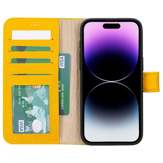 Carter Detachable Leather iPhone 15 Pro Wallet Case, Floater Yellow - BlackBrook Case