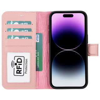 Carter Detachable Leather iPhone 15 Pro Wallet Case, Nude Pink - BlackBrook Case