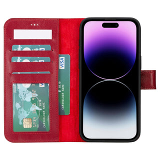 Carter Detachable Leather iPhone 15 Pro Wallet Case, Red - BlackBrook Case