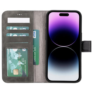 Carter Detachable Leather iPhone 15 Pro Wallet Case, Vesselle Gray - BlackBrook Case