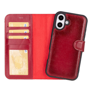 Carter Detachable Leather iPhone 16 Plus Wallet Case, Red - BlackBrook Case
