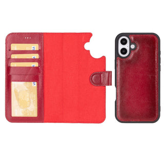 Carter Detachable Leather iPhone 16 Plus Wallet Case, Red - BlackBrook Case