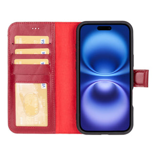 Carter Detachable Leather iPhone 16 Plus Wallet Case, Red - BlackBrook Case