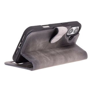 Carter Detachable Leather iPhone 16 Plus Wallet Case, Vesselle Gray - BlackBrook Case
