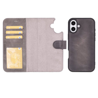 Carter Detachable Leather iPhone 16 Plus Wallet Case, Vesselle Gray - BlackBrook Case