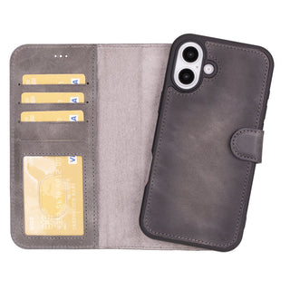 Carter Detachable Leather iPhone 16 Plus Wallet Case, Vesselle Gray - BlackBrook Case