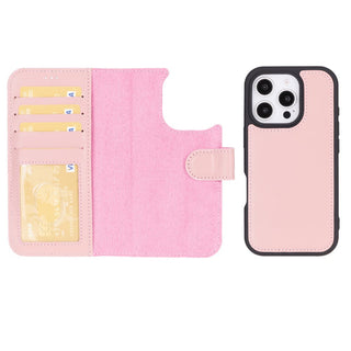Carter Detachable Leather iPhone 16 Pro Max Wallet Case, Nude Pink - BlackBrook Case