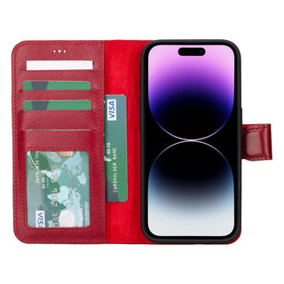 Carter Detachable Leather iPhone 16 Pro Wallet Case, Red - BlackBrook Case