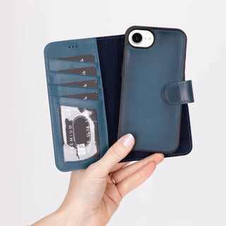 Carter Detachable Leather iPhone 17e Wallet Case, Blue - BlackBrook Case