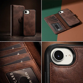 Carter Detachable Leather iPhone 17e Wallet Case, Dark Brown - BlackBrook Case