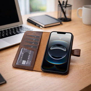 Carter Detachable Leather iPhone 17e Wallet Case, Saddle Brown - BlackBrook Case