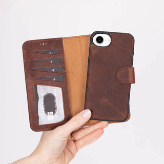 Carter Detachable Leather iPhone 17e Wallet Case, Saddle Brown - BlackBrook Case